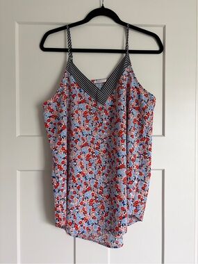 Staccato Floral V-Neck Camisole in Light Blue, Red & Navy